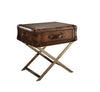 Benzara Aberdeen End Table, Vintage Mocha (Brown) Top Grain Leather