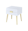 Benzara Denvor Square End Table with Drawers, White & Gold