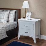 Benzara 2 Drawer Wood Nightstand with Angled Tapered Legs and Metal Handles, White