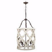 Benzara Joliette 4 Light Wood Chandelier, White