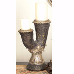 Benzara Traditional Style Artistic Resin Candlestick Holder, Gold and Bronze