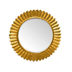 Benzara Captivating Round Mirror with Wooden Carving Frame, Gold