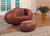 Benzara All Star 2 Piece Pack Chair & Ottoman, Football: Brown & White