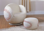 Benzara All Star 2 Piece Pack Chair & Ottoman, Baseball: White