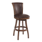 Benzara Wooden Counter Stool with Swivel Leatherette Seat and Backrest, Brown
