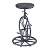 Benzara Unicycle Design Base Metal Adjustable Barstool with Wooden Top, Gray