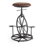 Benzara Unicycle Design Metal Adjustable Barstool with Round Seat, Gray and Brown