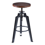 Benzara Round Wooden Seat Barstool with AngLed Metal Legs, Brown and Gray
