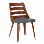 Benzara Leatherette Seat Dining Chair with Curved Ladder Backrest, Brown and Gray
