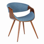 Benzara Curved Back Fabric Dining Chair with Round Tapered Legs, Brown and Blue
