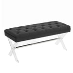 Benzara Button Tufted Fabric Ottoman Bench with X Shaped Acrylic Legs, Black