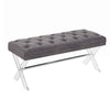 Benzara Button Tufted Fabric Ottoman Bench with X Shaped Acrylic Legs, Gray