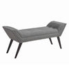 Benzara Fabric Ottoman Bench with Angled Legs and Flared Armrests, Charcoal Gray