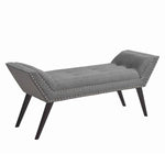 Benzara Fabric Ottoman Bench with Angled Legs and Flared Armrests, Charcoal Gray