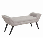 Benzara Fabric Ottoman Bench with Angled Legs and Flared Armrests, Light Gray