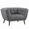Benzara Fabric Chair with Flared Track Arms and Button Tufted Square Pattern, Gray