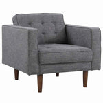 Benzara Mid Century Style Fabric Button Tufted Back Chair with Track Arms, Gray
