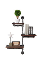 Benzara Metal Body Floating Three Wall Shelves with Pipe Design, Gray and Brown