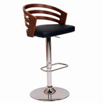 Benzara Open Wooden Back Faux Leather Barstool with Pedestal Base, Black and Brown