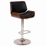 Benzara Curved Design Swivel Faux Leather Barstool with Wooden Support, Black