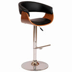 Benzara Swivel Wooden Open Back Barstool with Pedestal Base, Black and Chrome