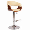 Benzara Swivel Wooden Open Back Barstool with Pedestal Base, Cream and Chrome