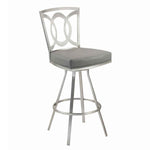Benzara Stainless Steel Frame Barstool with Open Geometric Back, Silver and Gray