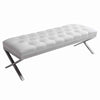 Benzara Leatherette Button Tufted Padded Bench with X Shaped Metal Legs, White
