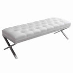 Benzara Leatherette Button Tufted Padded Bench with X Shaped Metal Legs, White