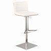 Benzara Wooden Back Faux Leather Barstool with Stitching Details, White and Silver