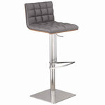 Benzara Square Stitching Faux Leather Adjustable Barstool with Pedestal Base, Gray