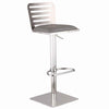 Benzara Faux Leather Barstool with Stainless Steel Open Back, Gray and Silver