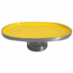 Benzara Oval Shaped Aluminum Footed Platter, Yellow