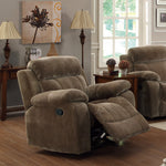 Benzara Attractive Glider Recliner with Pillow Arms, Brown