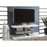 Benzara Charming White Tv Console with Alternating Glass Shelves