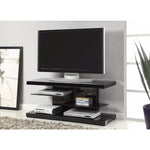Benzara Scintillating Modern TV Stand with Alternating Glass Shelves, Black