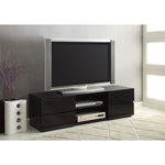 Benzara Elegant High Gloss TV Stand with  Glass Shelf, Black