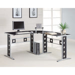 Benzara Captivating L Shape Black Computer Desk with Silver Frame