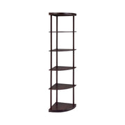 Benzara Illuminating Corner Bookcase with Five Pie Shaped Shelves, Brown