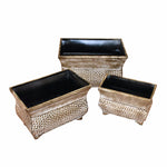 Benzara Antique 3 Piece Metal Flower Pot, Brown