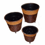 Benzara Stylish 3 Piece Metal Planter, Brown