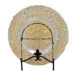 Benzara Impeccable Glass Charger with Floral Pattern, Clear and Gold