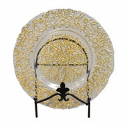Benzara Impeccable Glass Charger with Floral Pattern, Clear and Gold