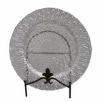Benzara Appealing Glass Charger with Engraved Pattern, Clear and Silver
