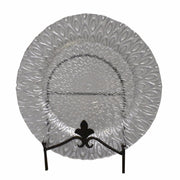 Benzara Appealing Glass Charger with Engraved Pattern, Clear and Silver