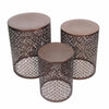 Benzara Stylish 3 Piece Round Stools With Cutouts Pattern, Copper