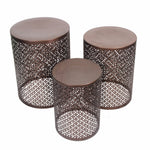 Benzara Stylish 3 Piece Round Stools With Cutouts Pattern, Copper