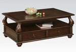Benzara 2 Drawer Wooden Coffee Table with Bun Feet and Ring Pulls, Brown