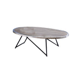 Benzara 15 Inch Oval Coffee Table with Irregular Metal Base, Gray