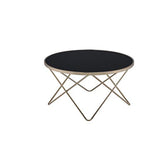 Benzara 18 Inch Glass Top Coffee Table with Metal Base, Black and Gold